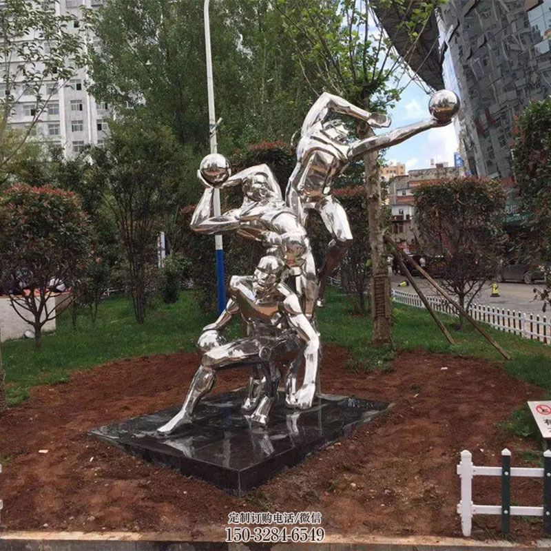 投球雕塑，体育赛场人物雕塑，镜面工艺制作