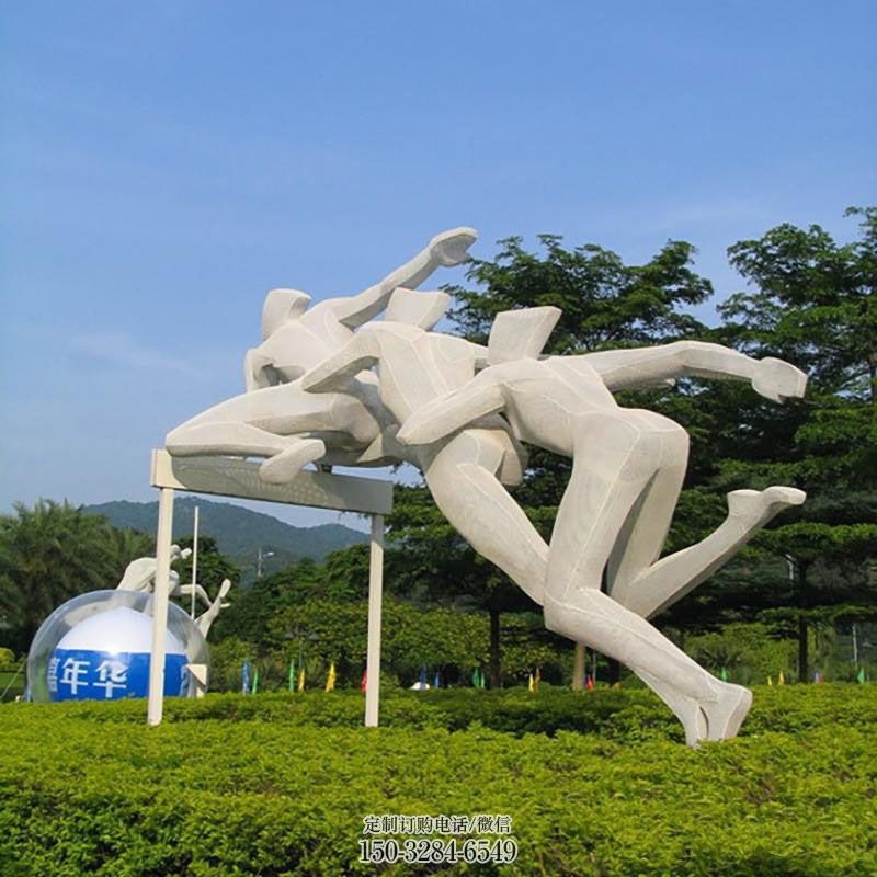 广场跨栏雕塑 抽象景观体育雕塑 烤漆运动员雕塑